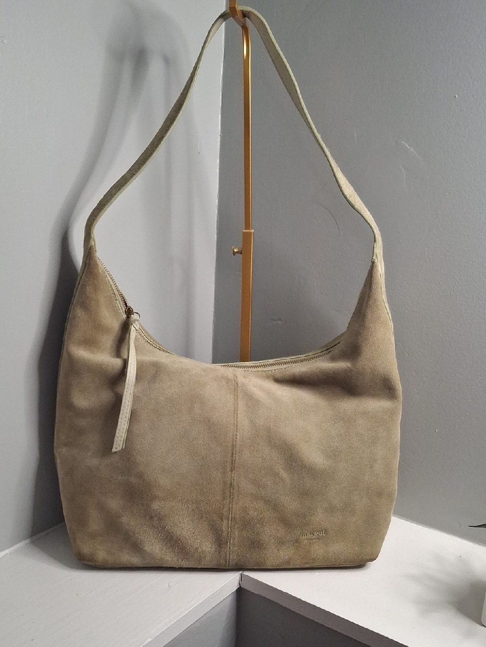 Margot New York Sage Green Suede Maxi Hobo Leather bag